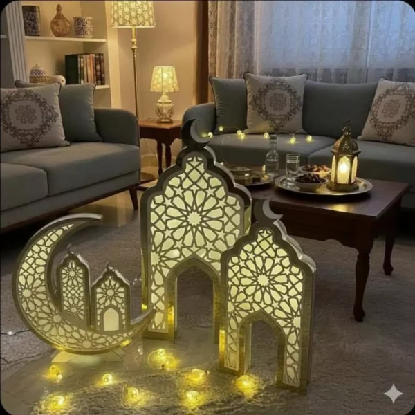 wood & acrylic lantern set – 3 sizes, built in lighting, individual power plug for each piece wood & acrylic lantern set – 3 sizes, built in lighting, individual power plug for each piece