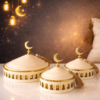 🇺🇸 luxury ramadan dates serving set with golden crescent lid –elegant islamic design