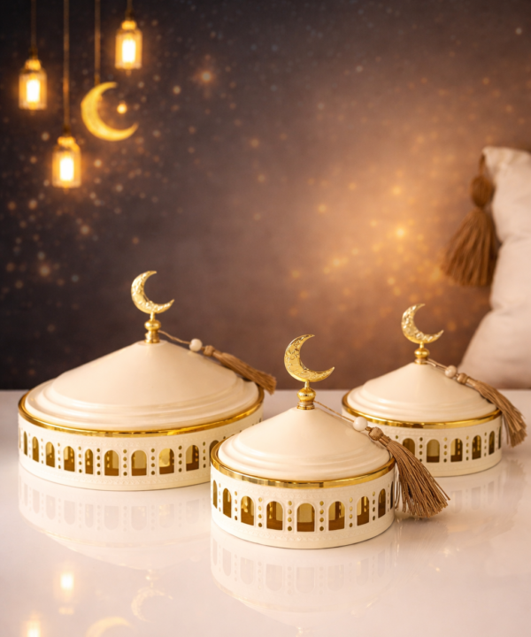 🇺🇸 luxury ramadan dates serving set with golden crescent lid –elegant islamic design 🇺🇸 luxury ramadan dates serving set with golden crescent lid –elegant islamic design
