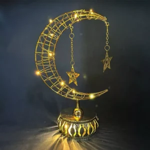 golden crescent with hanging stars – elegant ramadan decor