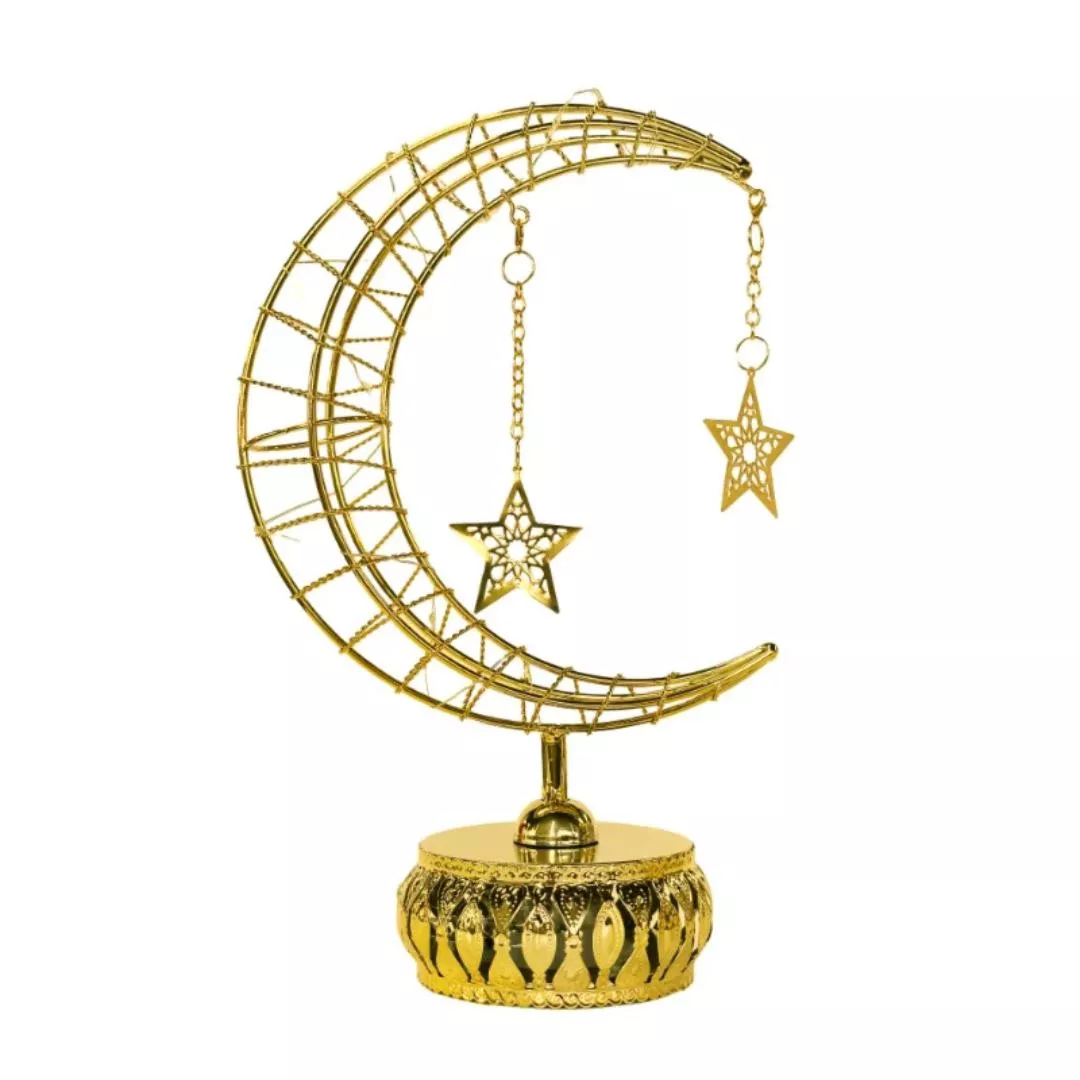 golden crescent with hanging stars – elegant ramadan decor