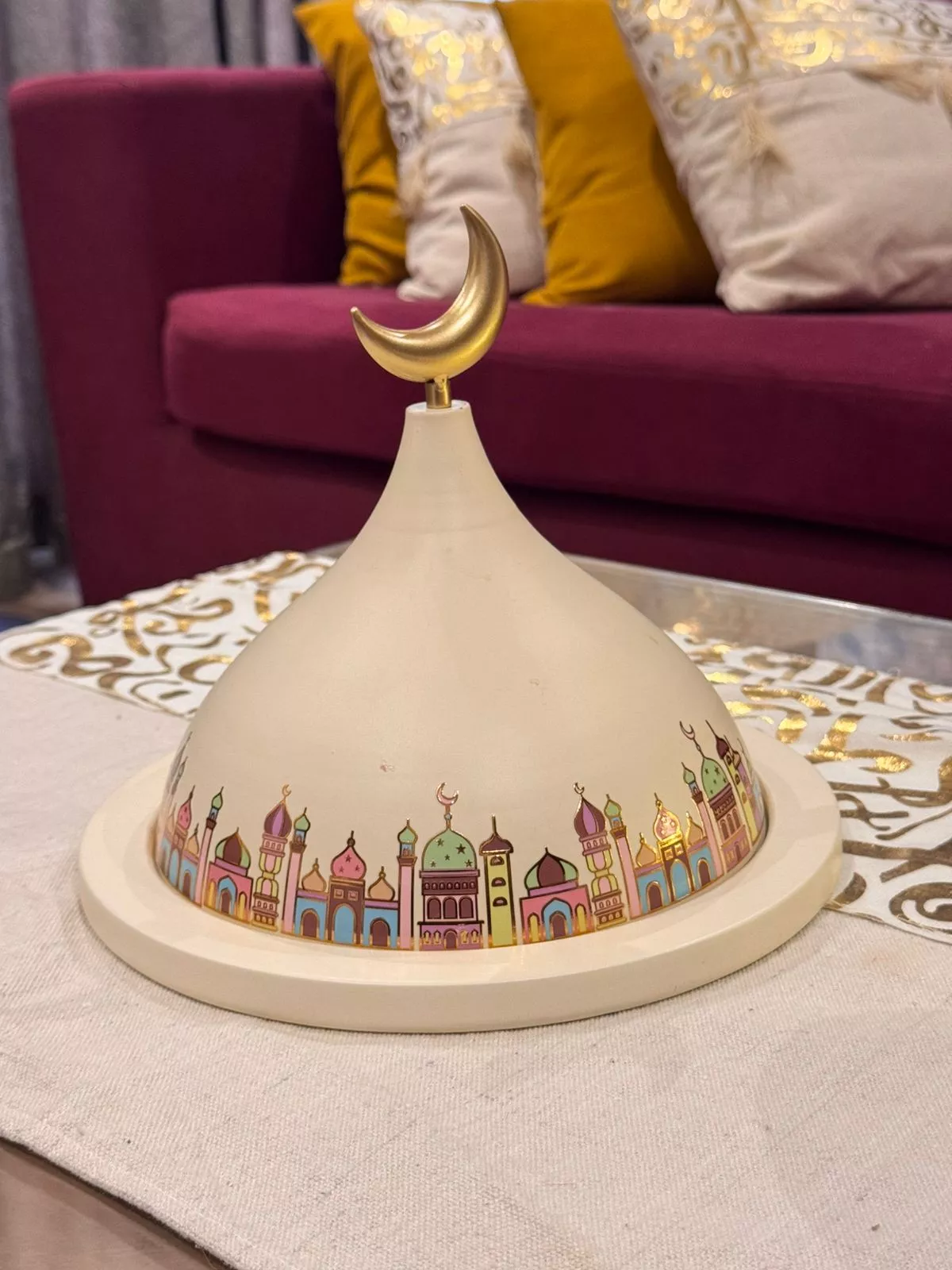 luxury large metal ramadan date server crescent top mosque motif