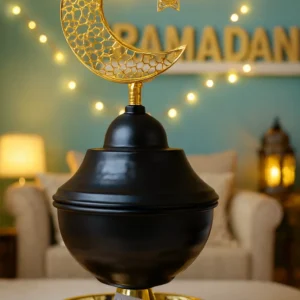 luxury ramadan dates serving bowl with crescent star black gold islamic serving dish with bottom tray 02
