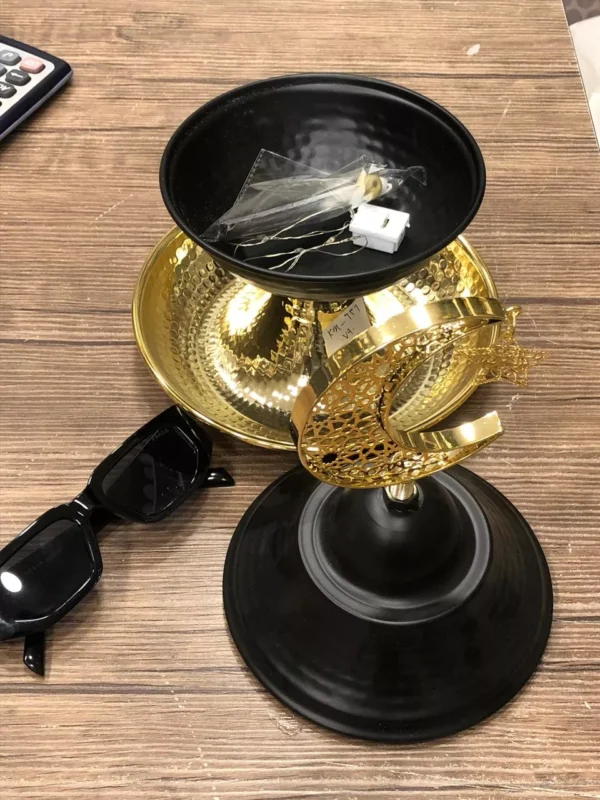 luxury ramadan dates serving bowl with crescent & star – black & gold islamic serving dish with bottom tray luxury ramadan dates serving bowl with crescent & star – black & gold islamic serving dish with bottom tray