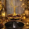 ramadan crescent moon decor with led light black & gold tiered dish ornament