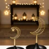 ramadan crescent moon & star decor black & gold ornamental dish with lantern style base
