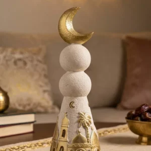 ramadan decorative centerpiece – golden crescent moon & islamic architecture ornament