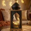 ramadan lantern centerpiece – black & gold decor with crescent moon light