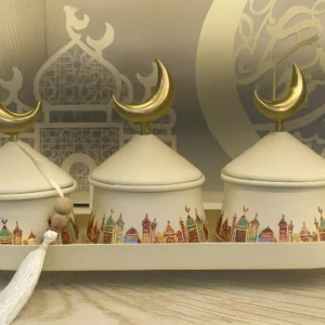 ramadan metal spice jar set 3 pcs crescent top mosque motif