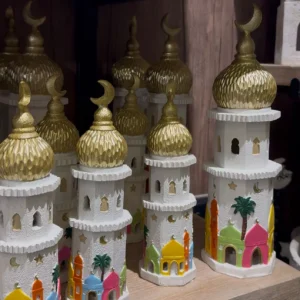 ramadan mosque centerpiece – golden dome & crescent decor with colorful arches
