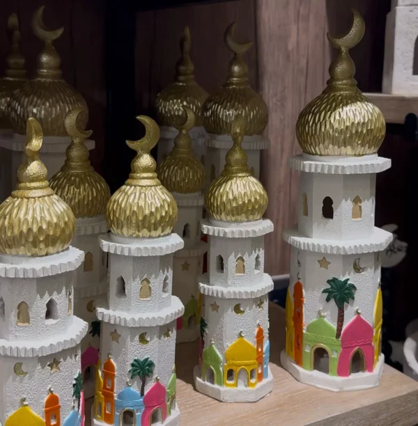 ramadan mosque centerpiece – golden dome & crescent decor with colorful arches ramadan mosque centerpiece – golden dome & crescent decor with colorful arches
