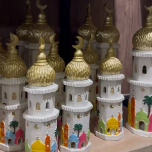 ramadan mosque centerpiece – golden dome & crescent decor with colorful arches