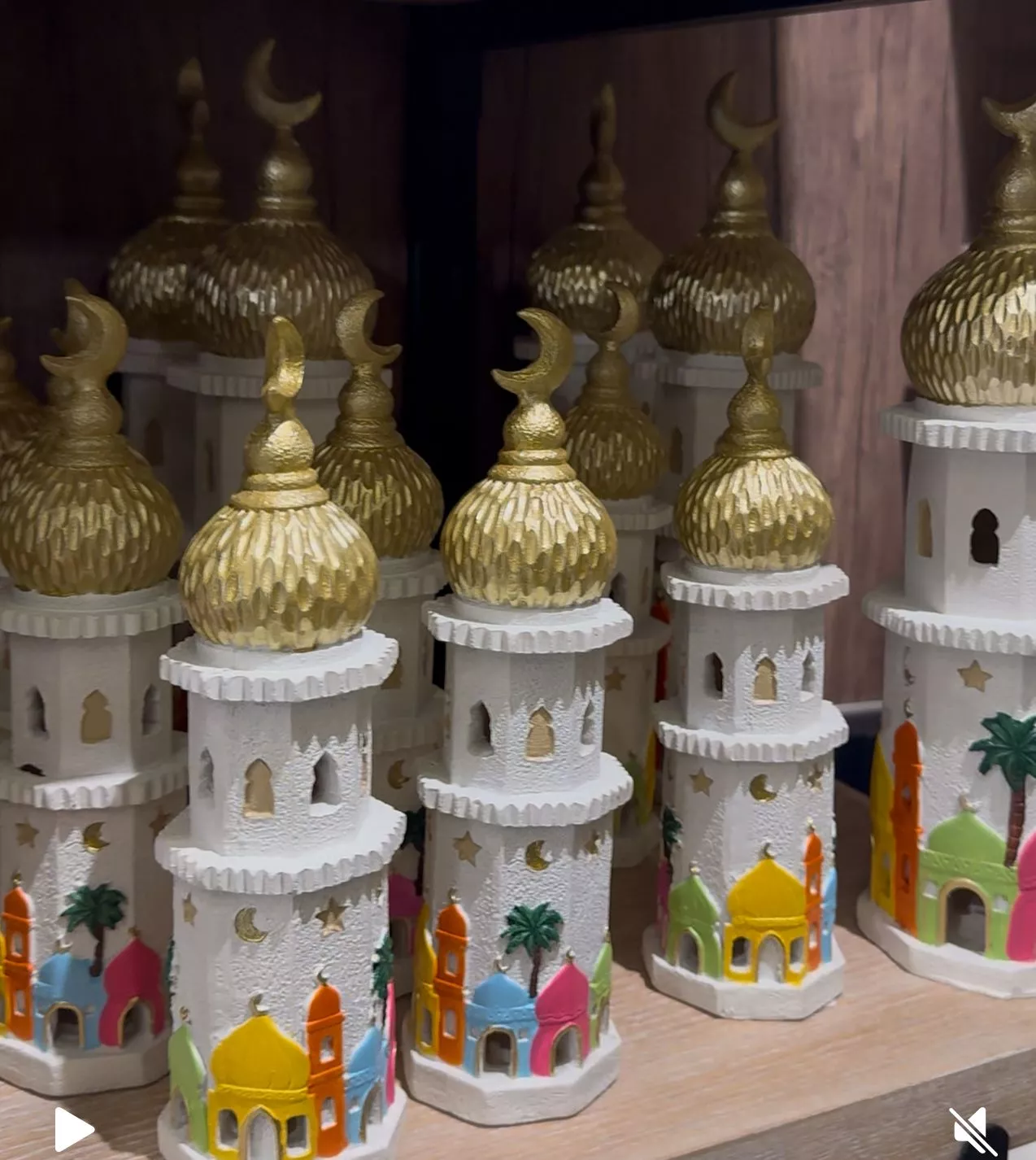 ramadan mosque centerpiece – golden dome & crescent decor with colorful arches
