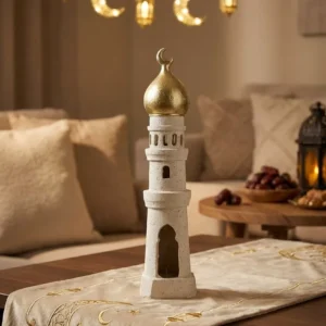 ramadan mosque minaret decor – golden dome & crescent moon table centerpiece