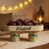 ramadan pedestal bowl – golden crescent decor with arabic calligraphy
