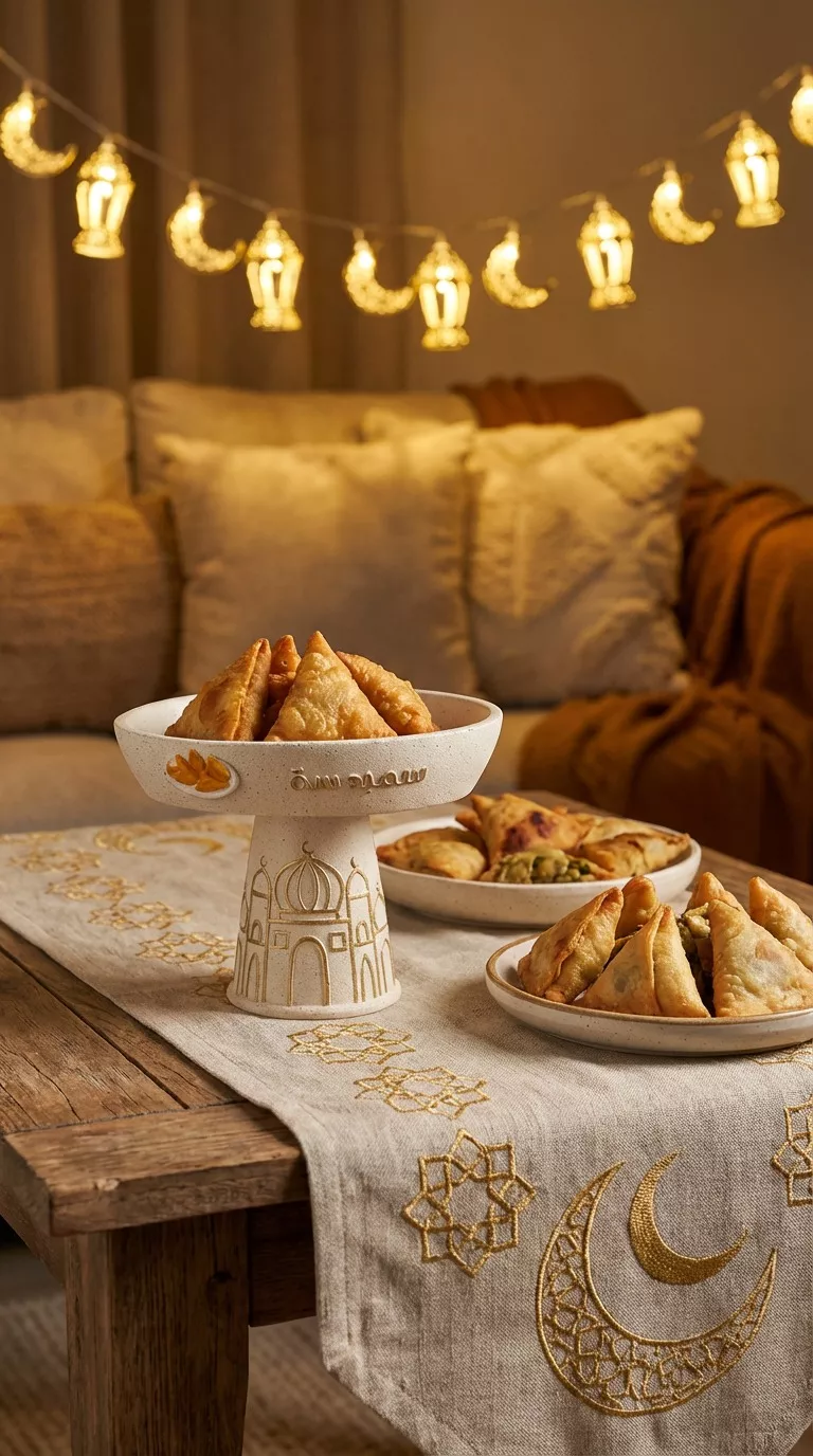 ramadan serving bowl – decorative pedestal dish with mosque motif