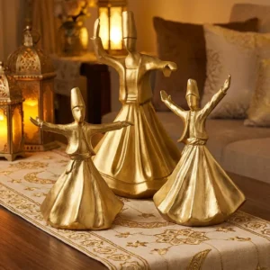 ramadan whirling dervish figurines – golden sufi dance decor set
