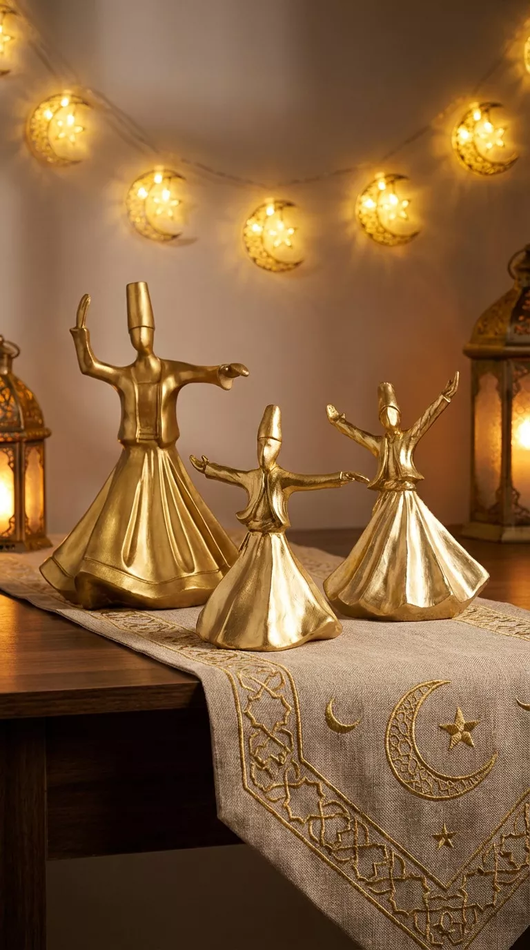 ramadan whirling dervish figurines – golden sufi dance decor set