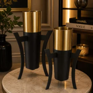 Home luxury mid century black & gold tripod vase set two pieces architectural pedestal table decor