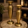 premium antique gold brass vase set two pieces elegant table centerpiece with crystal base & leather accent