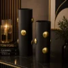 premium black & gold medallion vase set two pieces modern minimalist accent table sculptures