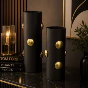 Home premium black & gold medallion vase set two pieces modern minimalist accent table sculptures