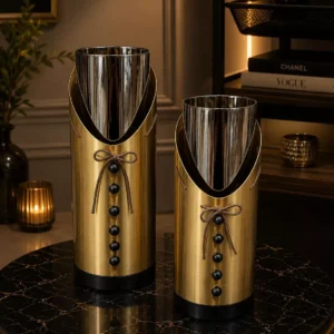 Home premium tailored gold & mirror glass vase set two pieces luxury tuxedo inspired table