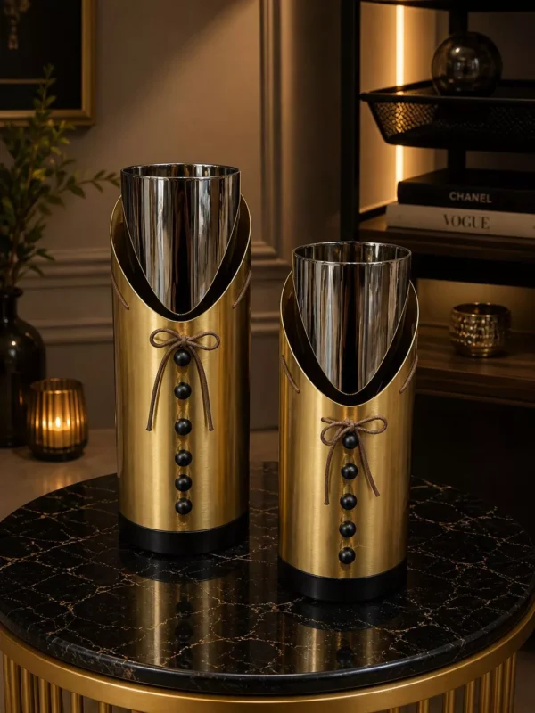 premium tailored gold & mirror glass vase set two pieces luxury tuxedo inspired table premium tailored gold & mirror glass vase set two pieces luxury tuxedo inspired table