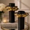 modern black and gold decorative vase set two pieces luxury geometric table centerpiece