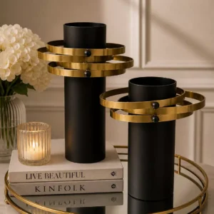 modern black and gold decorative vase set two pieces luxury geometric table centerpiece