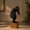 black gold horse head bust sculpture on textured gold base