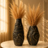 golden veins decorative vase set black with raised gold engraving 2 sizes