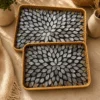 rectangular rattan serving tray set with mother of pearl inlay on black luxury decorative trays for hosting table styling 2 sizes