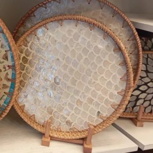 round rattan serving tray set with mother of pearl shell inlay luxury decorative trays for hosting table styling 2 sizes 01