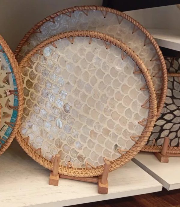 round rattan serving tray set with mother of pearl shell inlay luxury decorative trays for hosting table styling 2 sizes 01 round rattan serving tray set with mother of pearl shell inlay luxury decorative trays for hosting table styling 2 sizes 01