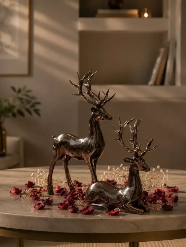 set of 2 metallic reindeer statues with glossy finish for tabletop decor set of 2 metallic reindeer statues with glossy finish for tabletop decor